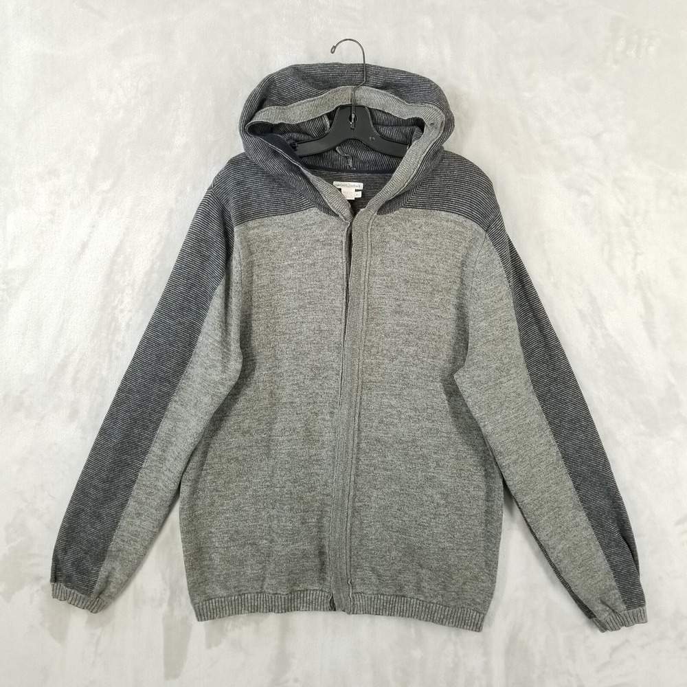 Carbon 2 Cobalt Hoodie Men XL Gray Cotton Hidden Button Knit Cardigan Sweater